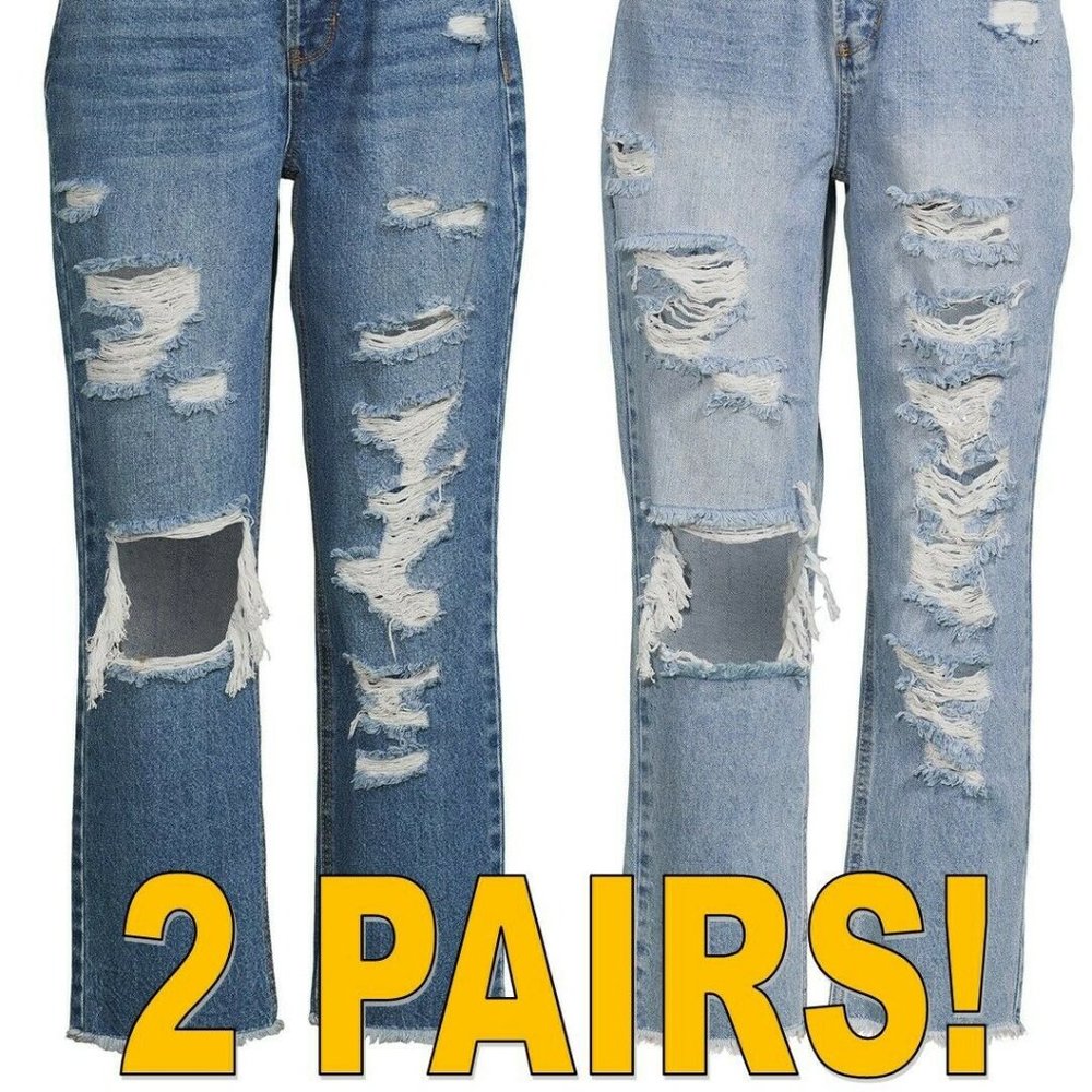 2 PAIR NEW Women's Boyfriend Jeans Distressed Pants Retro Mom MULTIPLE SIZES!